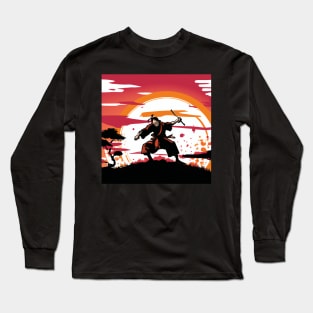 Kenjutsu sunset samurai warrior Long Sleeve T-Shirt